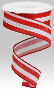 Vertical Stripe Wired Ribbon : Red, White - 1.5 Inches x 10 Yards (30 Feet)