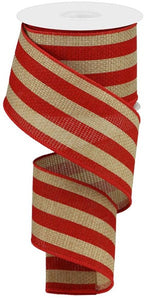 Vertical Stripe Wired Ribbon : Beige, Red - 2.5 Inches x 10 Yards (30 Feet)