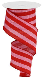 Vertical Stripe Wired Ribbon : Pink, Red - 2.5 Inches x 10 Yards (30 Feet)