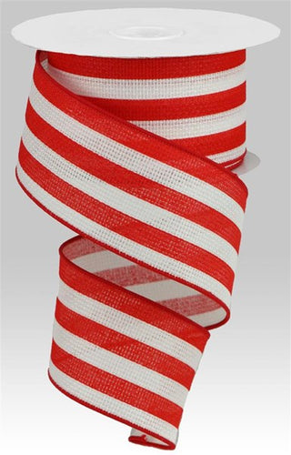 Vertical Stripe Wired Ribbon : White, Red - 2.5 inches x 10 Yards (30 Feet)