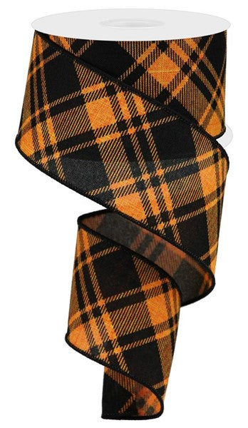 Diagonal Stripe Check Wired Ribbon : Orange, Black - 2.5 inches x 10 Yards (30 Feet)