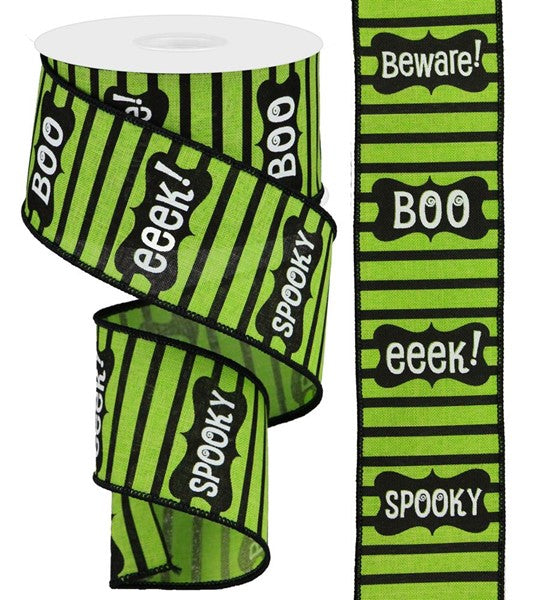 Framed Halloween Words Wired Ribbon : Lime Green, Black - 2.5 Inches x 10 Yards (30 Feet)