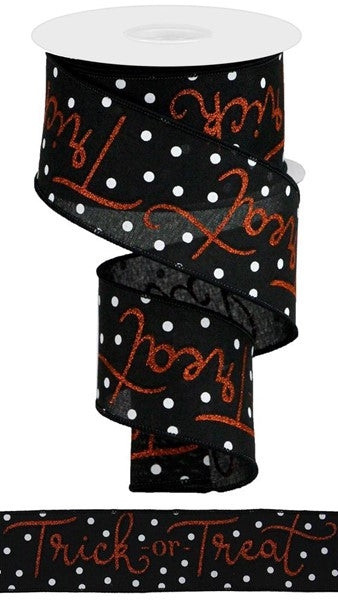 Trick or Treat Ribbon : Black - Halloween Wired Ribbon  - 2.5 Inches x 10 Yards (30 Feet)