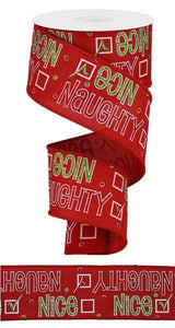 Naughty or Nice Christmas Wired Ribbon - 2.5 Inches x 10 Yards (30 Feet) (Red)