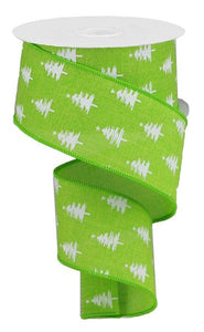 Christmas Tree Pine Canvas Wired Ribbon - 10 Yards (Lime Green, White, 2.5 Inches)