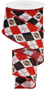 Argyle Footballs Royal Wired Ribbon - 2.5 Inches x 10 Yards (30 Feet)