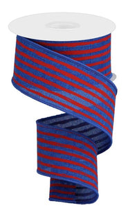 Irregular Stripes 4th of July Independence Day Wired Ribbon : Red, Royal Blue - 2.5" x 10 Yards (30 Feet)