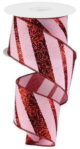 Valentine's Day Valentine Pink Red Diagonal Stripe Wired Ribbon : Pink Red 2.5 Inches x 10 Yards (30 Feet)