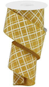 Thick Thin Diagonal Check Wired Ribbon : Dark Mustard Yellow, Ivory - 2.5 Inches x 10 Yards (30 Feet)