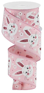 Easter Bunny Faces Wired Ribbon : Pink, White - 2.5 Inches x 10 Yards (30 Feet)