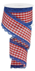 Scalloped Edge Wired Ribbon : Red, White, Blue - 2.5 Inches x 10 Yards (30 Feet)