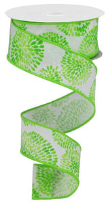 Color Bursts Wired Ribbon, 10 Yards (Multi Spring Green, White, 1.5 Inches)