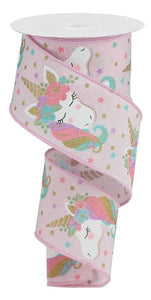 Unicorn Whimsical Ribbon : Pink, Gold, Blue - 2.5 Inches x 10 Yards (30 Feet)