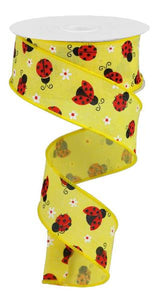 Mini Ladybugs on Canvas Wired Ribbon : Black Gingham - 1.5 Inches x 10 Yards (30 Feet)