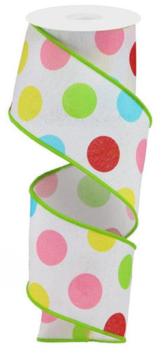 Multi Polka Dots Royal Ribbon : White Green Polka Dot Ribbon - 2.5 Inches x 10 Yards (30 Feet)