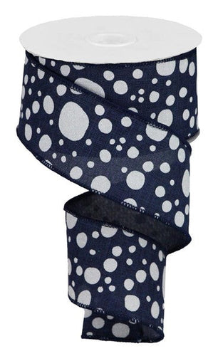 Glitter Polka Dots Royal Canvas Wired Ribbon : Navy Blue, White  - 2.5 Inches x 10 Yards (30 Feet)