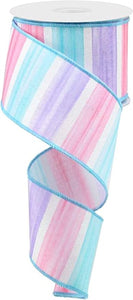 Water Stripes on Royal Ribbon : Multi Color Striped Ribbon - 2.5 Inches x 10 Yards (30 Feet)