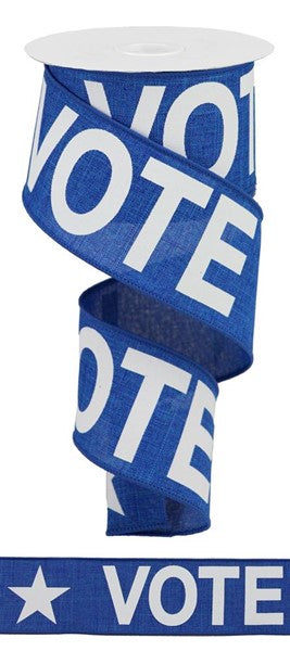 Vote Wired Ribbon - Blue, White - 2.5 Inches x 10 Yards (30 Feet)