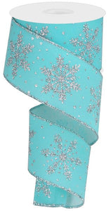 Glitter Snowflake Velvet Ribbon : Ice Blue - 2.5 Inches x 10 Yards (30 Feet)