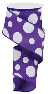 Giant Two Size Polka Dot Wired Ribbon : Purple, White - 2.5 Inches x 10 Yards (30 Feet)