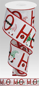 Christmas Wired Ribbon - Ho Ho Ho Santa Gnomes - White, Red, Green & Gold - 2.5 Inches x 10 Yards (30 Feet)