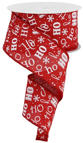 Christmas Ho Ho Ho Santa Canvas Wired Ribbon - Red, White - 2.5 Inches x 10 Yards (30 Feet)