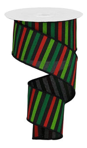 Horizontal Stripe Christmas Ribbon on Royal : Black Red Green 2.5" X 100 Feet (33.3 Yards)