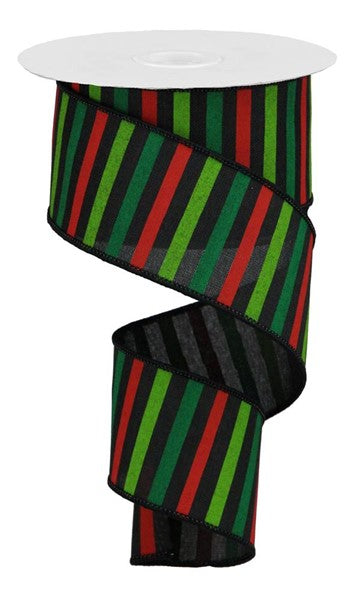 Horizontal Stripe Christmas Ribbon on Royal : Black Red Green 2.5