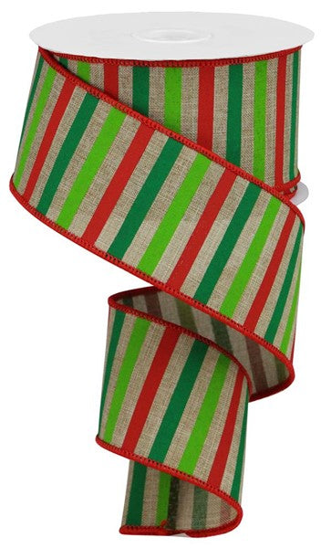 Horizontal Stripe Christmas Royal Wired Ribbon : Burlap Red Green 2.5 Inches X 100 Feet (33.3 Yards)