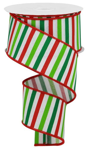 Horizontal Stripe Christmas Ribbon on Royal : White Red Green 2.5