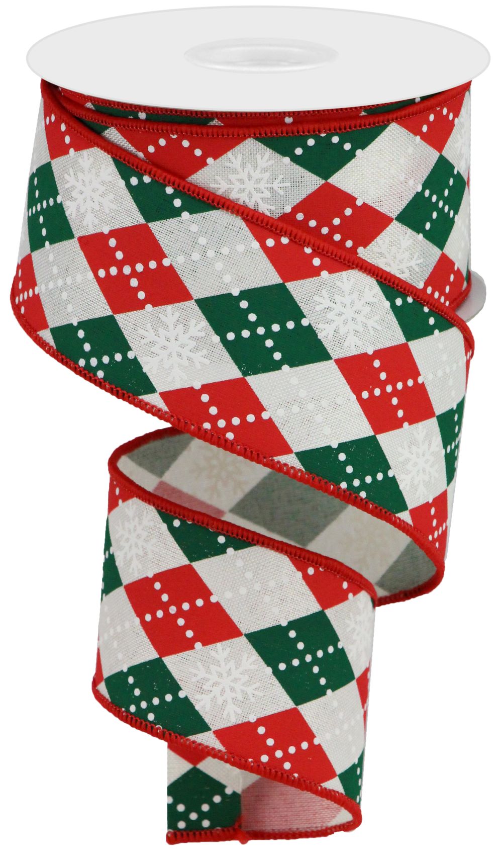 ARGYLE SNOWFLAKES ON ROYAL  Color: IVORY/RED/EMERALD/WHITE - 2.5 Inches x 100 Feet (33.3 Yards)