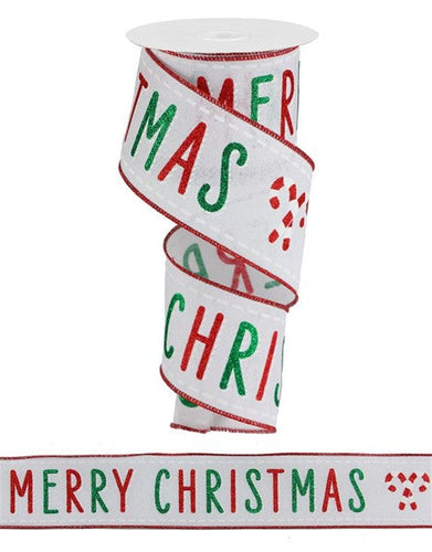 Bold Merry Christmas On Royal White/Red/Emerald - 2.5 Inches x 100 Feet (33.3 Yards)