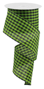 Lime Green Black Gingham Halloween Plaid Wired Ribbon - 2.5 Inches x 50 Yards (150 Feet)