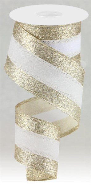 3-In-1 Shimmer Glitter/Stripe Champagne/White - 2.5 Inches x 10 Yards (30 Feet)