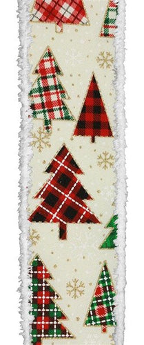 Christmas Tree Snowflake Wired Ribbon : Ivory Red Green Gold - 2.5 Inches x 100 Feet