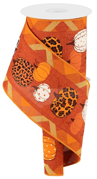 Orange Cream brown Leopard Pumpkins 4 Inches x 10 Yards (30 Feet) wired Ribbon