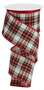 Printed Plaid Look Wired Ribbon, 10 Yards - (Navy Blue, Green, Red, Yellow, White, 2.5 Inches)