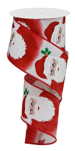 Santa Wired Edge Ribbon - 10 Yards (White, 2.5 Inch)