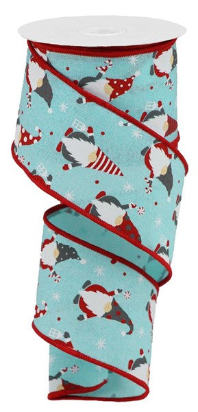 Christmas Gnomes Wired Ribbon : Ice Blue - 2.5 Inches x 10 Yards (30 Feet)