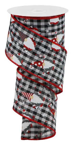 Christmas Gnomes Check Wired Ribbon : Black, White Ribbon - 2.5 Inches x 10 Yards (30 Feet)