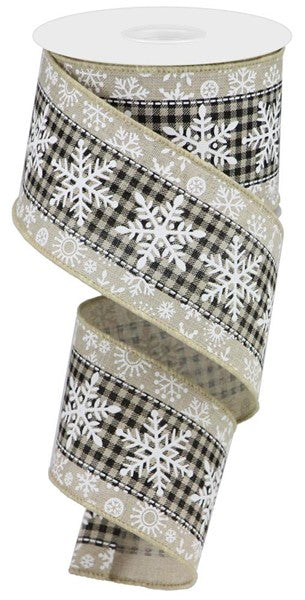 Snowflake On Check/Royal Color: Lt Nat/Black/White  - 2.5 Inches x 10 Yards (30 Feet)