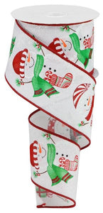 Snowman Wired Ribbon - White, Red, Green, Black - 2.5 Inches x 10 Yards (30 Feet)