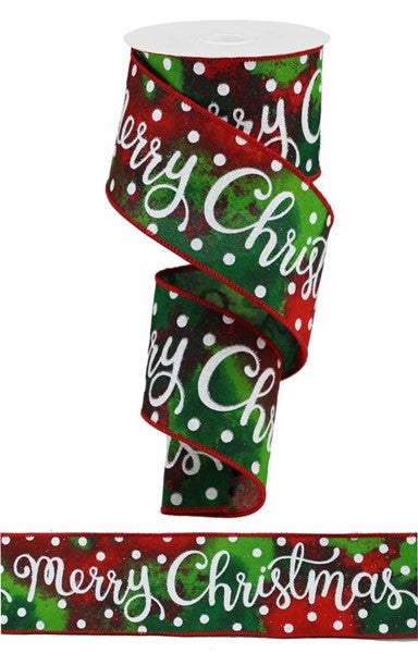 Merry Christmas Script Wired Ribbon : Red, Green - 2.5 Inches x 10 Yards (30 Feet)