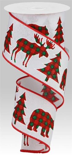 Check/Bear/Moose  Color: White/Red/Emerald  - 2.5 Inches x 10 Yards (30 Feet)