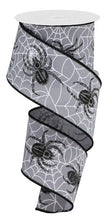 Load image into Gallery viewer, Spider Web Spider on Canvas Wired Ribbon - 10 Yards (Grey Gray, White, Black, 2.5 Inches)
