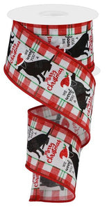 Woof Merry Christmas Dog Wired Ribbon : White Red Black Green  - 2.5 Inches x 10 Yards (30 Feet)