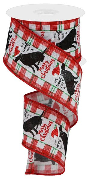 Woof Merry Christmas Dog Wired Ribbon : White Red Black Green  - 2.5 Inches x 10 Yards (30 Feet)