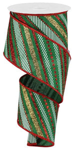 Christmas Glitter Diagonal Plaid Ribbon : Emerald Red Gold White (2.5 Inches x 10 Yards (30 Feet))