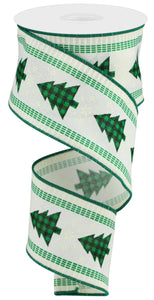 CHRISTMAS TREE/CHECK/STRIPE : IVORY/EMERALD/BLACK/CREAM - 2.5 Inches x 100 Feet (33.3 Yards)