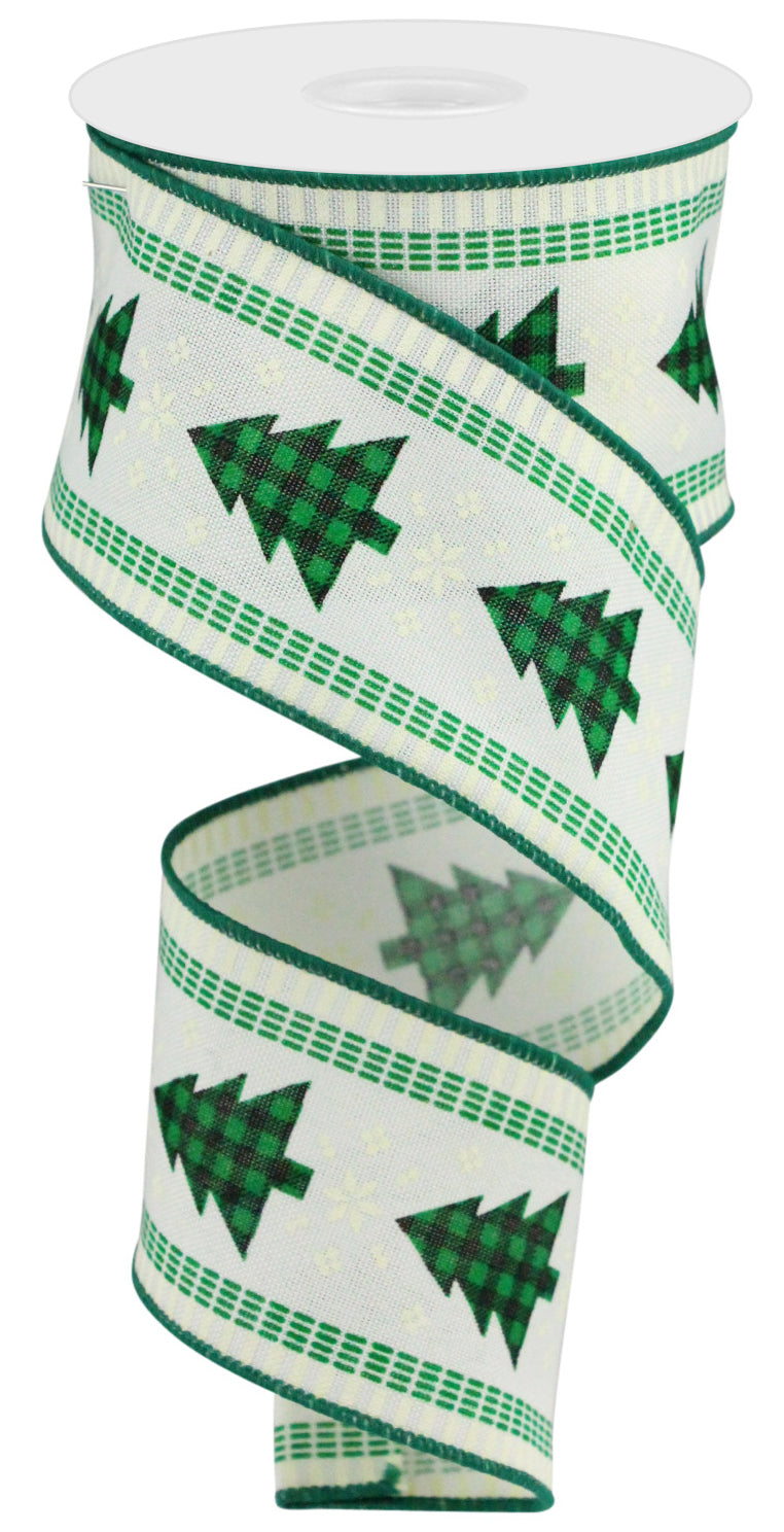 CHRISTMAS TREE/CHECK/STRIPE : IVORY/EMERALD/BLACK/CREAM - 2.5 Inches x 100 Feet (33.3 Yards)